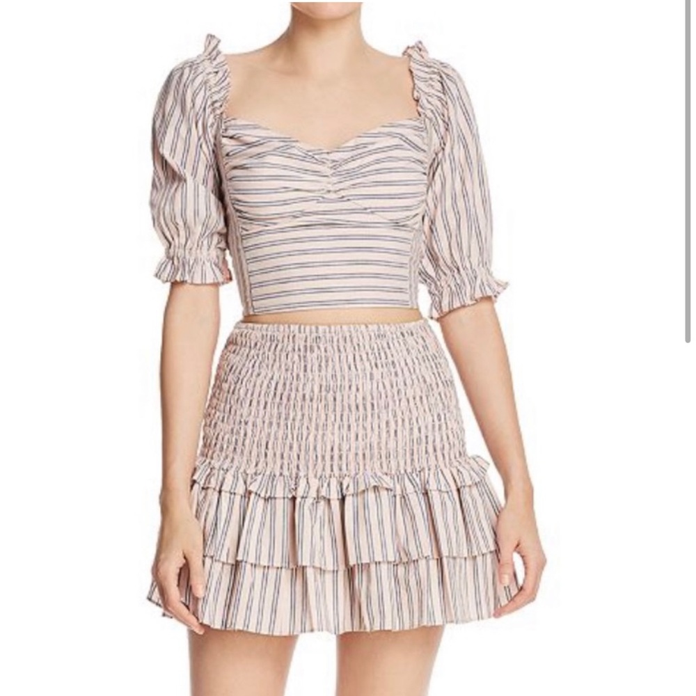 SAYLOR Smocked Pink & Gray Striped Skirt & Top Set